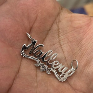 925 Solid Sterling Silver Personalized Custom Name Pendant Block Or 
