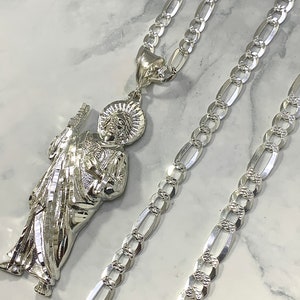 Silver 925 Saint Jude Necklace, Figaro Chain Necklace
