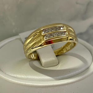 Anello da uomo in oro giallo 10K con diamanti o fede nuziale, 0,09 carati di diametro, taglia 10, regali di Natale per lui, anello per uomo