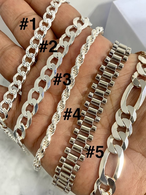 LeCalla Sterling Silver Men's ID Bracelet - Italian Cable Chain With Bar (7.5-9 Inch) - View #8