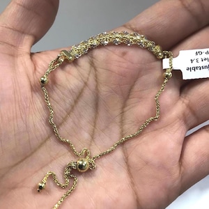 14 Karat Real Gold Ladies Adjustable Bracelet Diamond Cut Womens Bracelet Esclava 14k Gold Esclava
