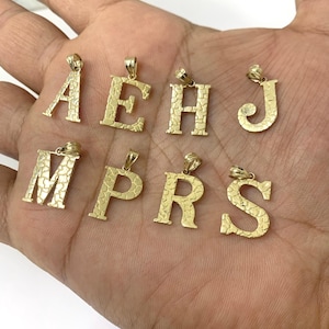 10K Solid Yellow Gold Diamond Cut Initial Nugget Letter Pendant Charm A to Z Any Alphabet 10 Karat
