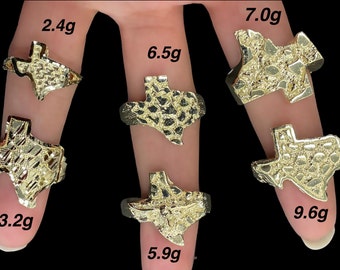10K Solid Yellow Gold Nugget Texas map State Shape Ring Diamond Cut for Men Women Girls Ladies  Jewelry Engagement Ring