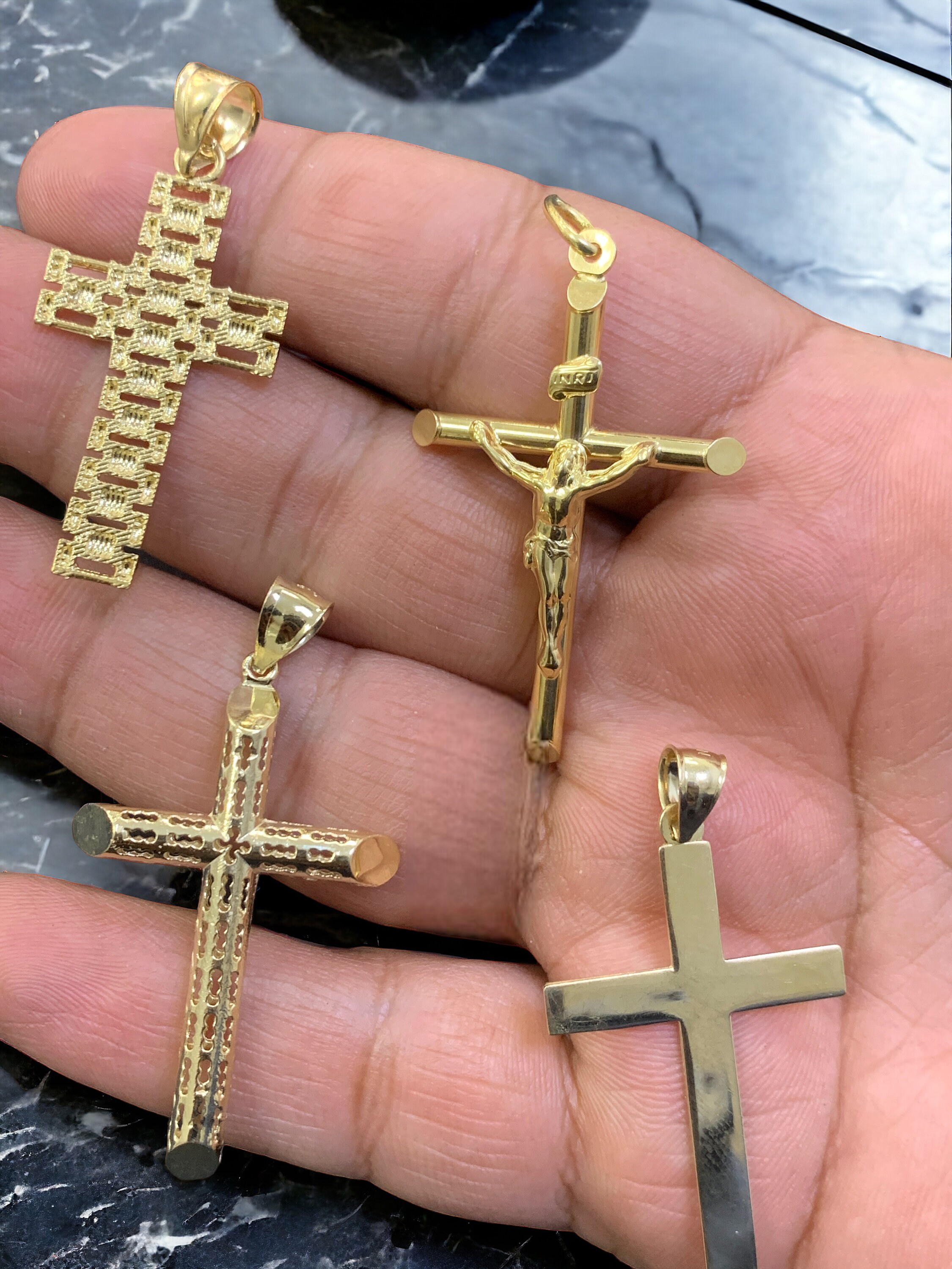 10K Solid Yellow Gold Cross Jesus Christ Religious Charm Christmas