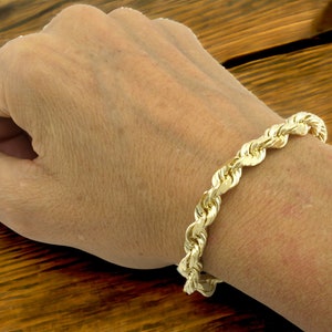 Real 10K Yellow Gold Diamond Cut Hollow Rope Bracelet / Anklet For Men/Women 5mm