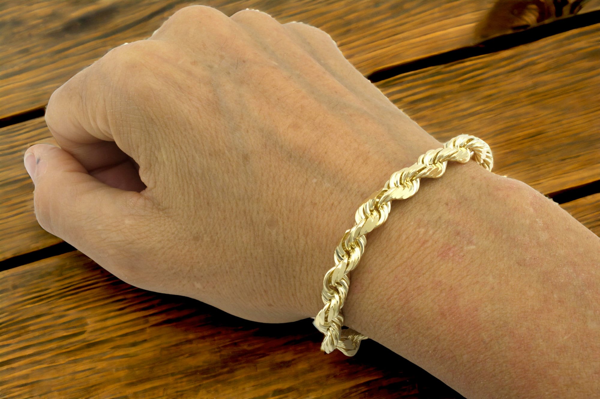 Solid Glitter Rope Bracelet 10K Yellow Gold 8.5