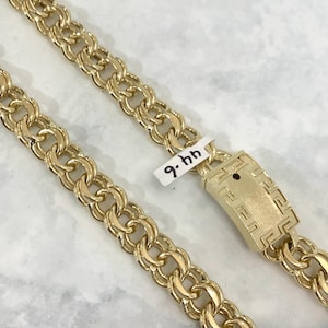 Real 10k Chino Links Mens Necklace Chain Cadena Greek Lock 10 karat Real Gold Oro 9mm For Boys Mens Fathers Day Gift