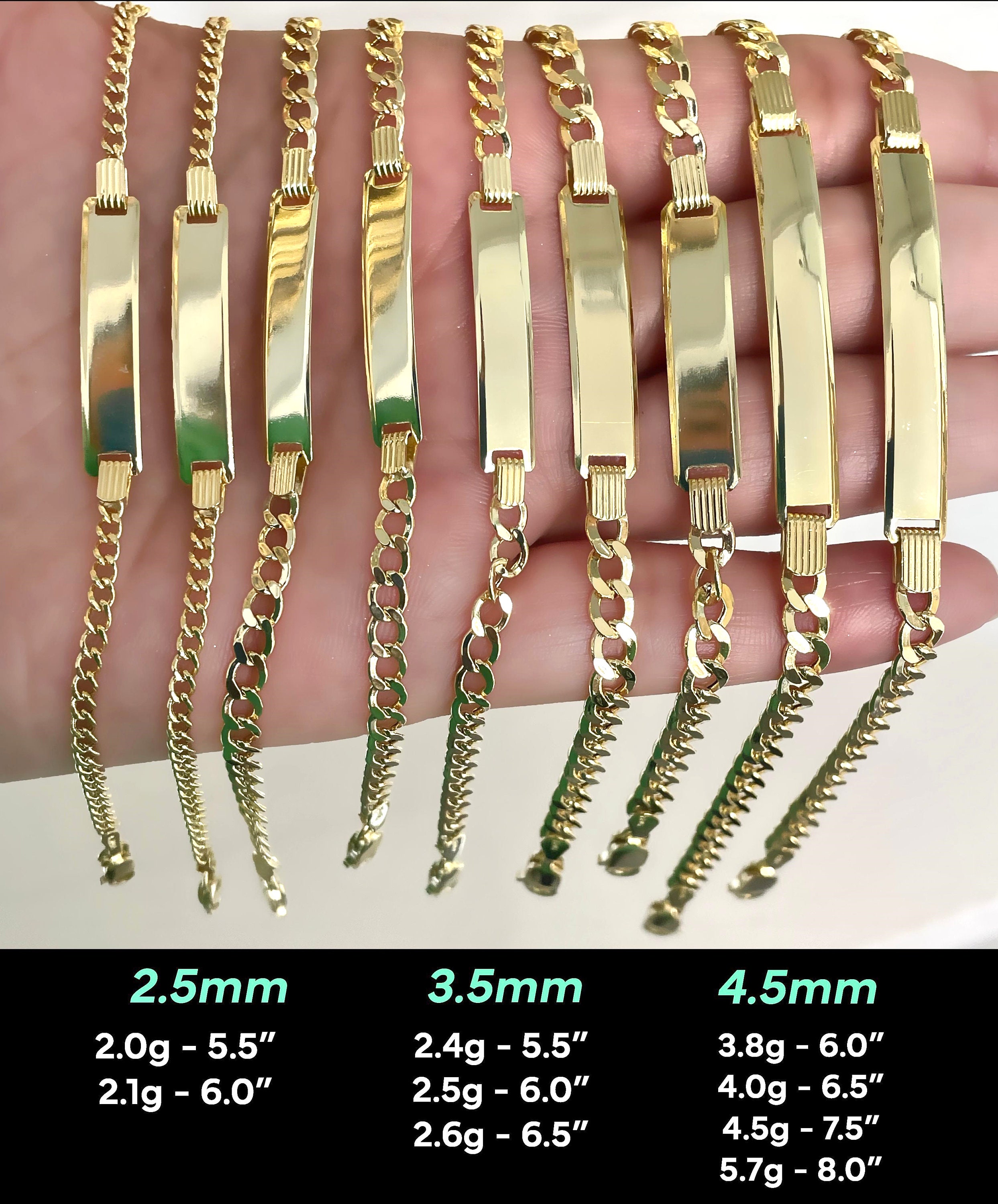 Real Gold New Born Kids Mens and Womens 10K Yellow Gold Cuban Curb Link Personalized Custom ID Engravable Bracelet Esclava FREE ENGRAVING Etsy