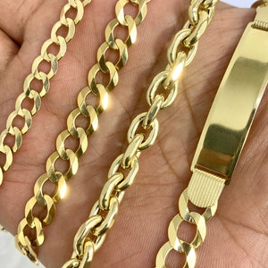 Mens 10k Solid Gold Bracelet Cuban Curb Link Hermes Cuban ID Engravable Bracelet Fathers Day Gift 10 Karat