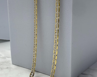 14k Solid Valentino Flat Anchor Mariner Tri Color Gold  Chain Necklace For Men and Women