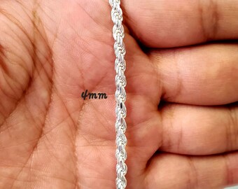 4mm 925 Rope Diamond Cut Chain Sterling Silver Real Men Women Unisex B –  Daniel J