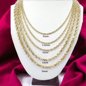 Solid 14K Yellow Gold Diamond Cut Rope Chain / Necklace Men/Women 3mm