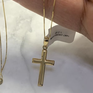 14k Solid Real Gold Cross Crucifix Necklace Religious Solid Gold Charm Pendant Charm Jewelry With Box Chain Necklace 14k Real Gold Cross