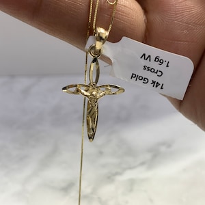 14k Solid Real Gold Cross Crucifix Necklace Religious Solid Gold Charm Pendant Charm Jewelry With Box Chain Necklace 14k Real Gold Cross