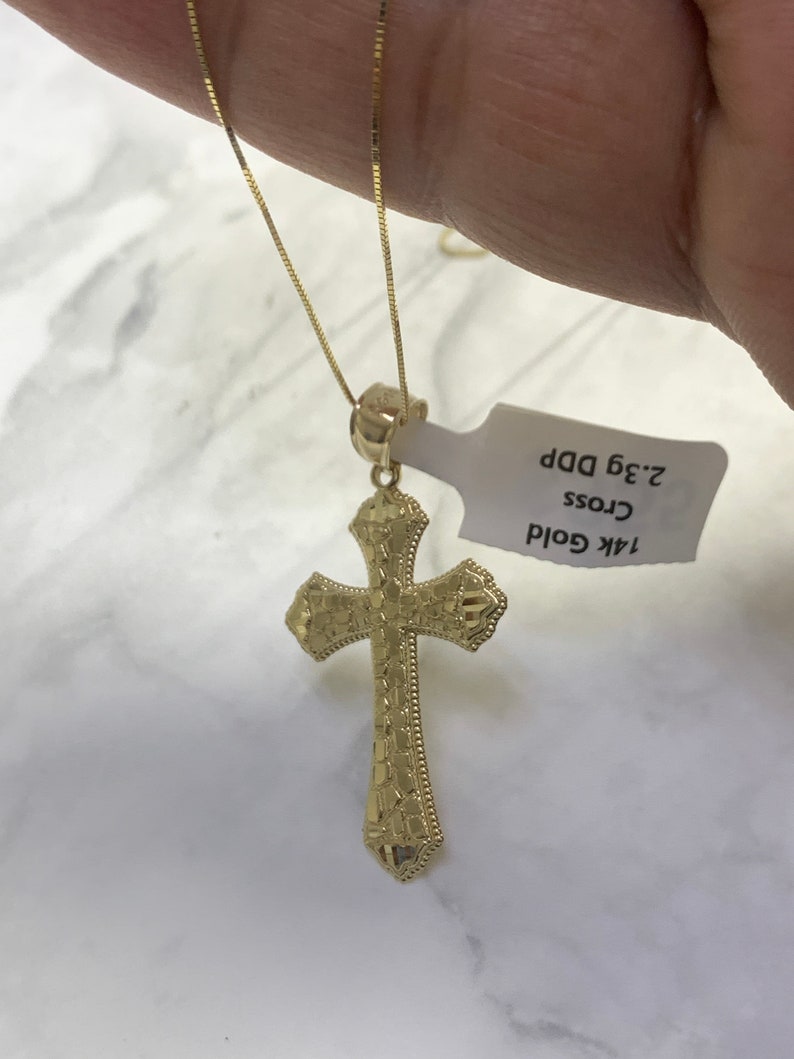 14k Solid Real Gold Cross Crucifix Necklace Religious Solid Gold Charm ...