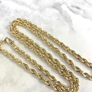 14K Yellow Gold Diamond Cut Rope Chain Necklace Men Women Pendant Necklace Chain 5mm 14 Karat