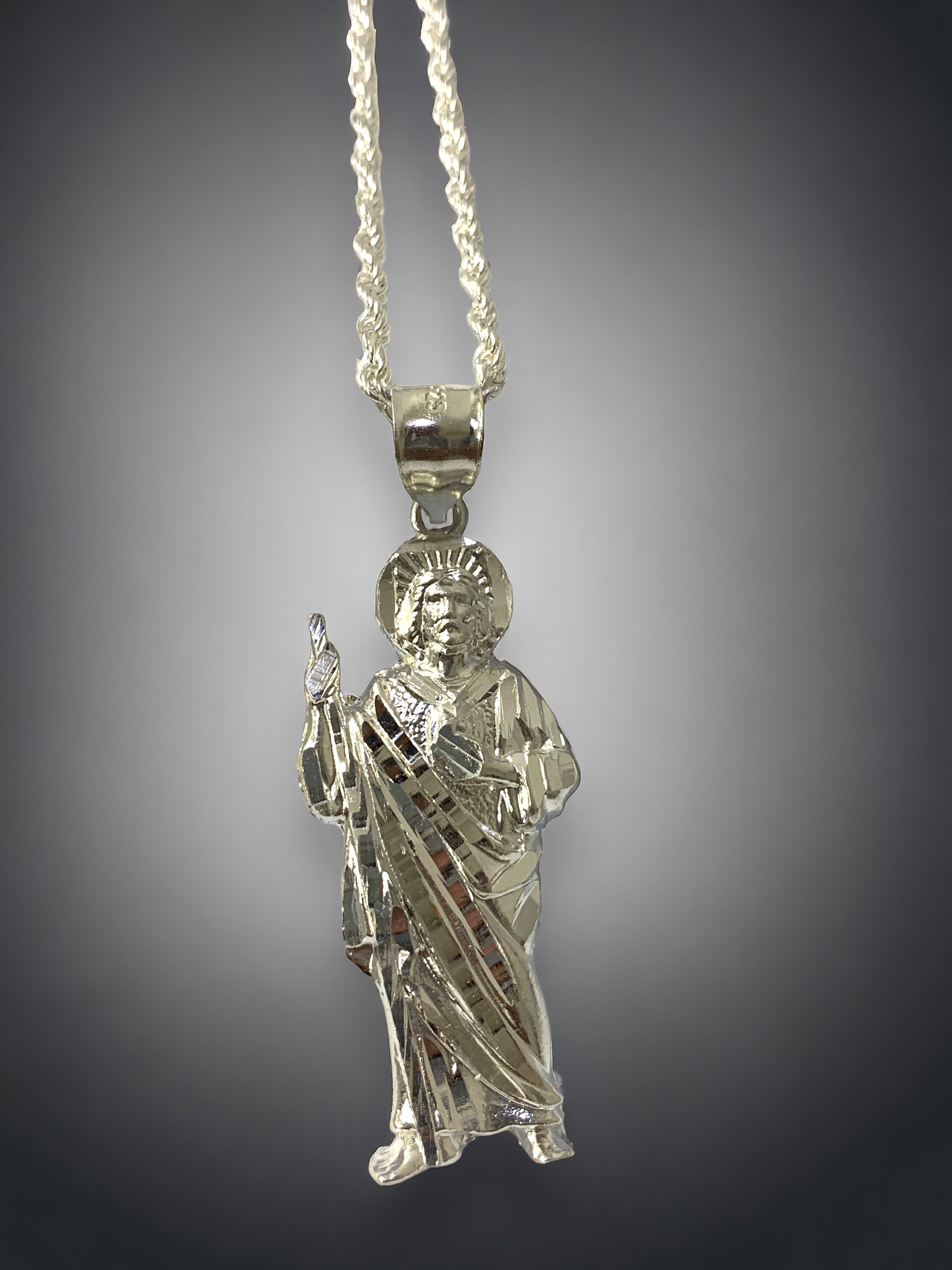 925 Sterling Silver St Jude Religious Solid Silver Medal Pendant Charm ...