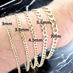 10K Solid Yellow Gold Curb Cuban Link Bracelet Anklet For Men Women