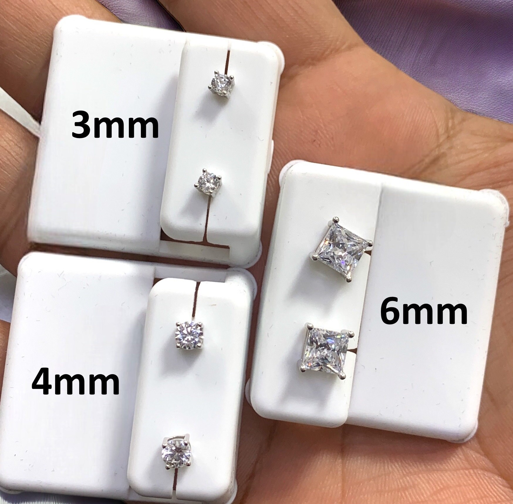 thumbnail image 2 of 925 Sterling Silver Square Clear Zircon Stud Earrings – Nickel-Free, Made In Italy, Alex And Elsa 2 of 5