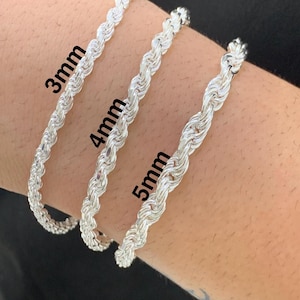 Real 925 Sparkling Sterling Silver Made In Italy Solid Rope Bracelet Anklet For Men Women Real Italian Silver