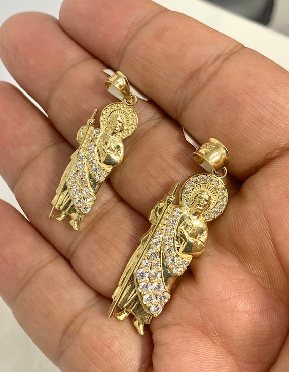 Saint Jude Mit Heiligenschein Diamantgeschliffener Anhänger Echt Massiv