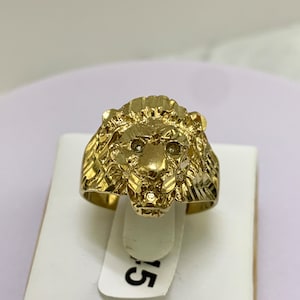 Mens Real Gold 10K Solid Yellow Gold Lion Face With 10 Karat Ring Mens Jewelry
