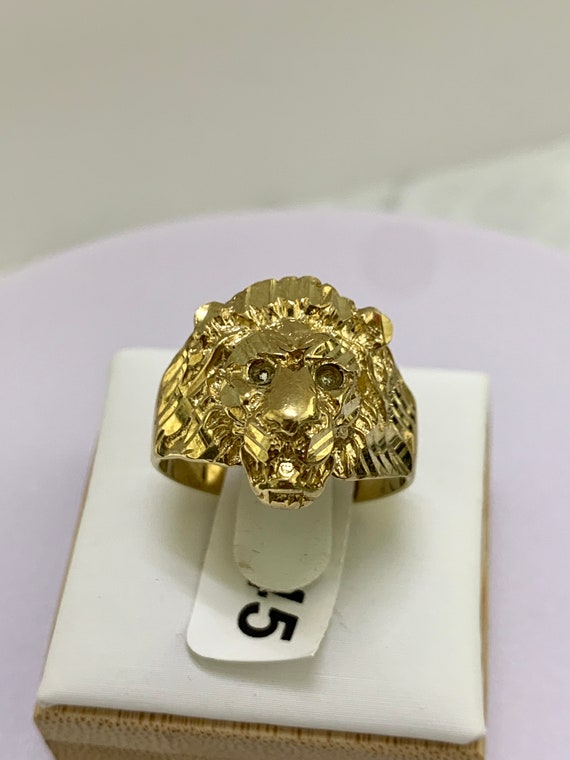 Mens Real Gold 10K Solid Yellow Gold Lion Face With 10 Karat Ring
