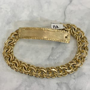 Pulsera de esclava para hombre de oro macizo de 10 quilates, estilo chino, 10 mm, 9 pulgadas, estilo griego, con identificación
