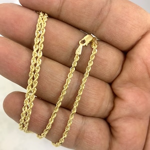 Solid Gold 14K Yellow Gold Diamond Cut Rope Chain Necklace Men Women Pendant Necklace Solid Chain 2.5mm 14 Karat