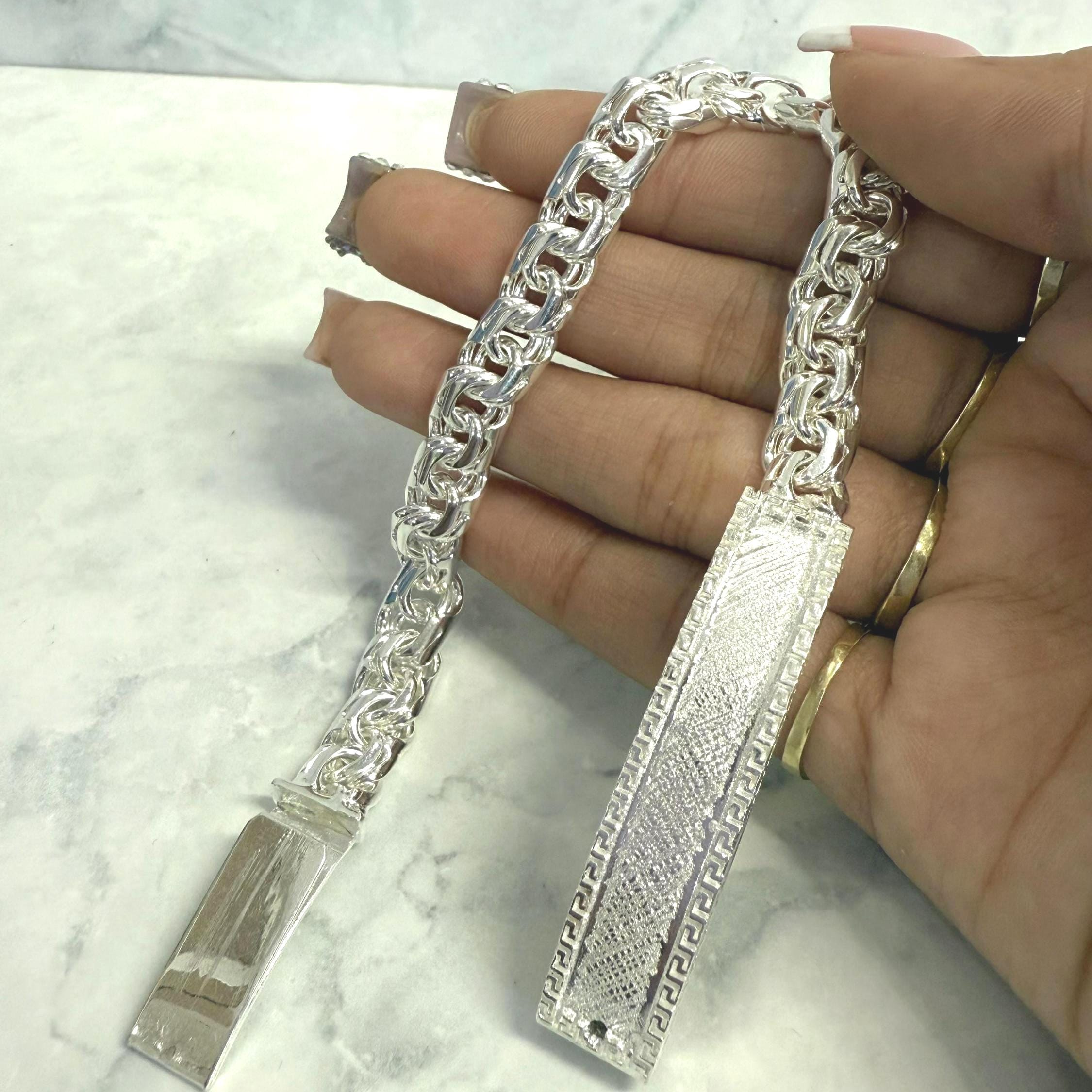 Solid Custom Chino Link 925 Italian Sterling Silver Personalized