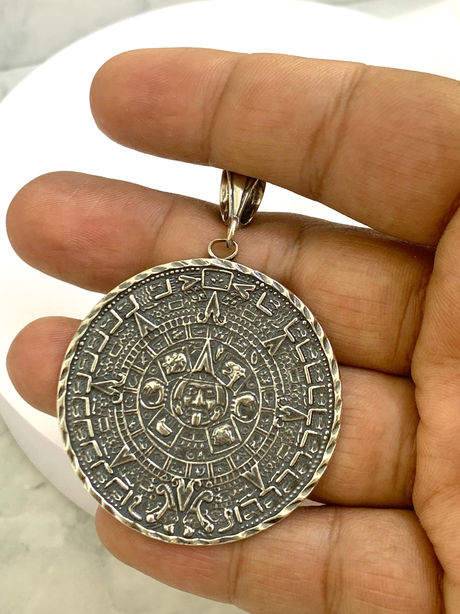 925 Sterling Silver Solid Medallion Big Heavy Aztec Mexica Calendar ...