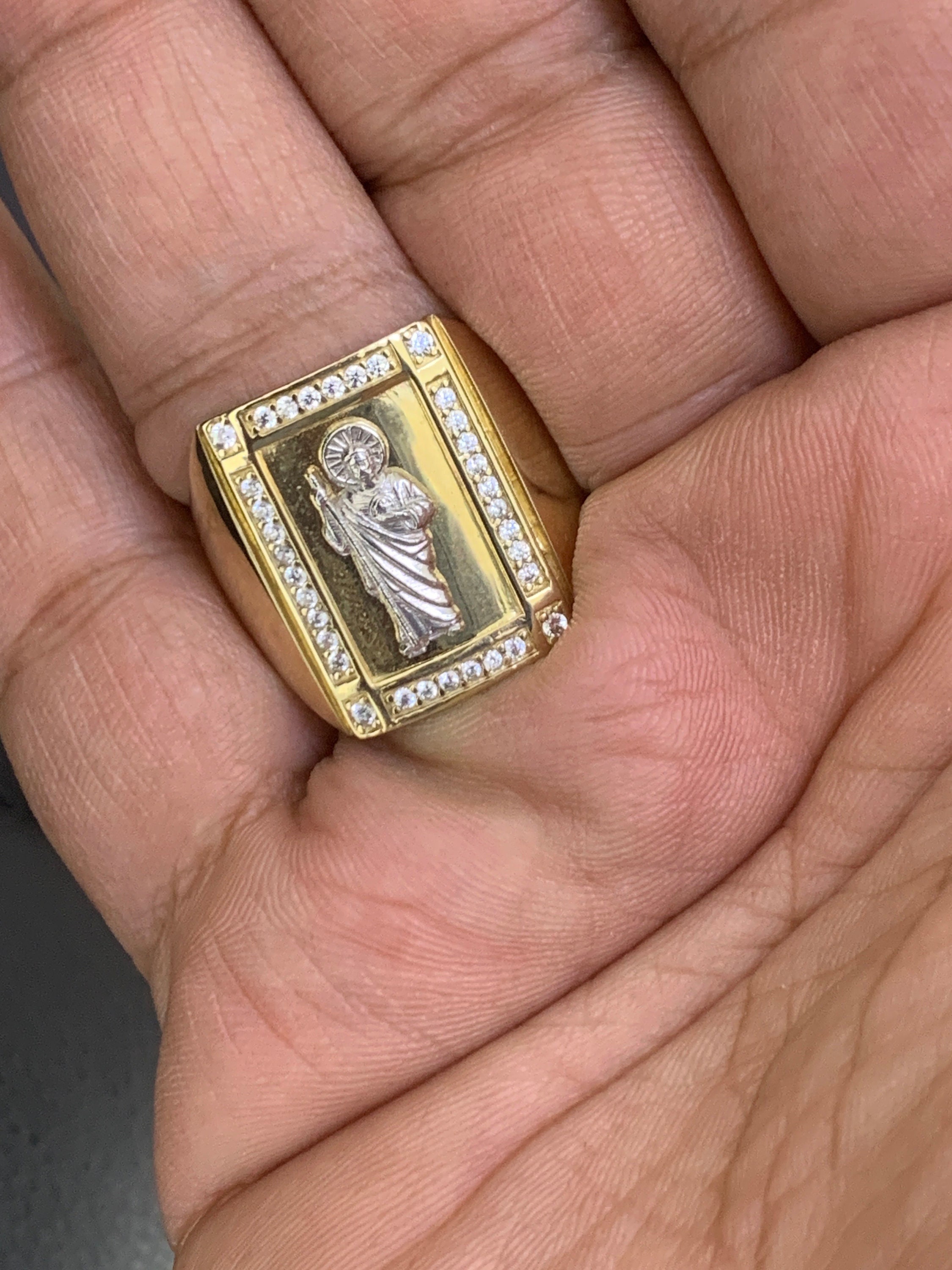 Mens Real Gold 10K Solid Yellow and White Gold CZ Stone 10 Mens Real Gold 10K Solid Yellow and White Gold CZ Stone 10