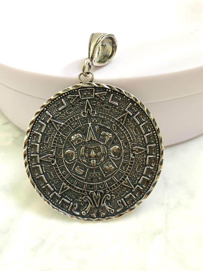 925 Sterling Silver Solid Medallion Big Heavy Aztec Mexica Calendar ...