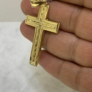 10K Solid Yellow Gold Cross Diamond Cut Jesus Christ Religious