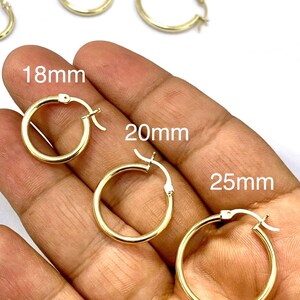 10K Solid Yellow Gold Hoop Plain High Polish Finish Small Medium Earrings for women 2mm