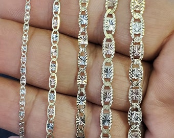 10K Tri Color Solid Gold Valentino Flat Anchor Bracelet Anklet Chain Necklace For Men/Women