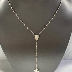 Rosary Necklace 925 Sterling Silver Mother Mary Virgin Mary and Cross Necklace Crucifix Beaded Chain Rosario Real Silver Plata  24&quot;