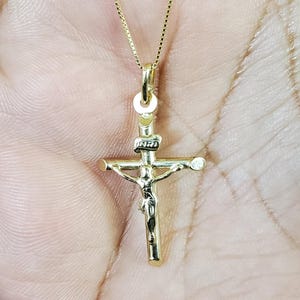 10K Solid Yellow Real Gold Jesus Christ Crucifix Cross Pendant with Gold Box Chain Necklace For Men and Women