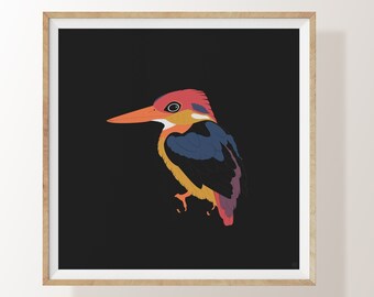 Bird Illustration (Kingfisher) original, limited edition, square print