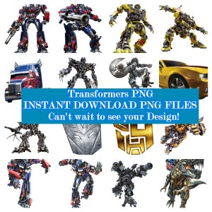 Puede incluir: Una colección de personajes de Transformers, incluyendo Optimus Prime, Bumblebee, Megatron y Starscream. Los personajes están en varias poses y están listos para transformarse.  Transformers PNG DESCARGA INSTANTÁNEA DE ARCHIVOS PNG ¡No puedo esperar a ver tu diseño!