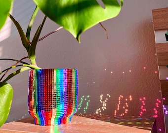 Disco Rainbow Custom Planter • Pride Plant Pot • Handmade 6in or 4in • Rainbow Glass Mirror Mosaic Tiled • Home Decor • Pride Event