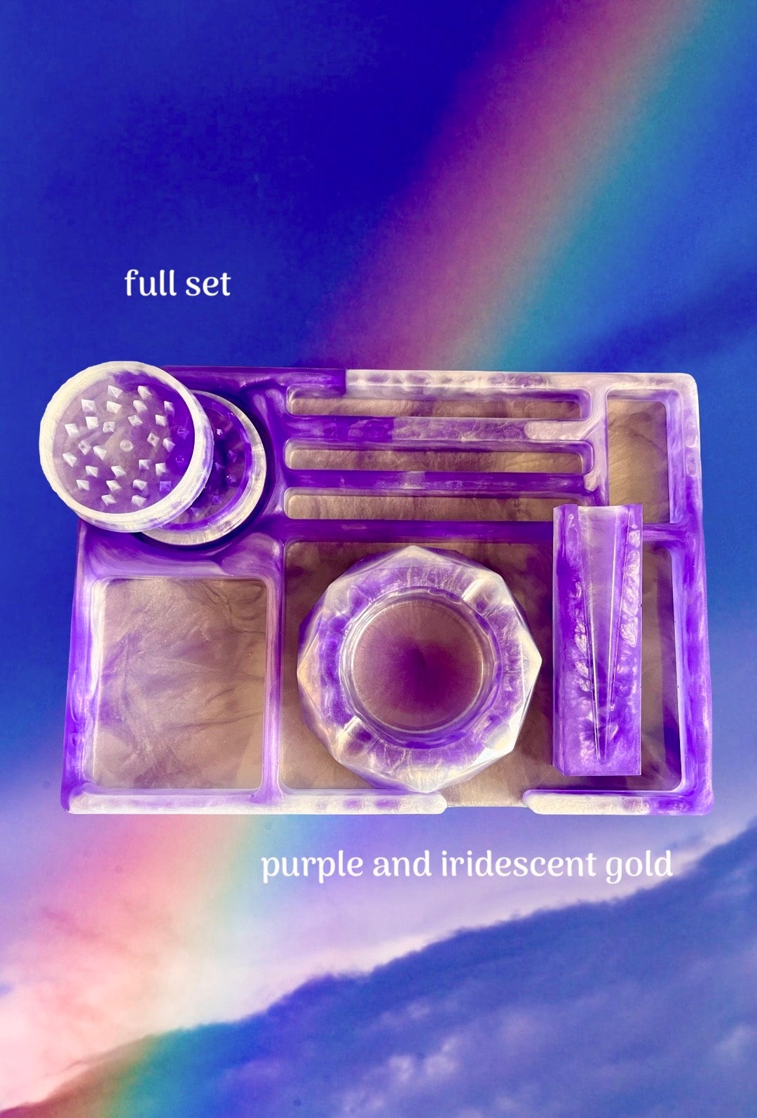 Resin Rolling Tray Set or Individual Pieces, Grinder, Ashtray, Rolling