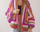 Modèle facile de Cardigan hexagonal au crochet, Fichier PDF de modèle pour femmes tailles adaptables, Modèle Pull/Kimono au crochet