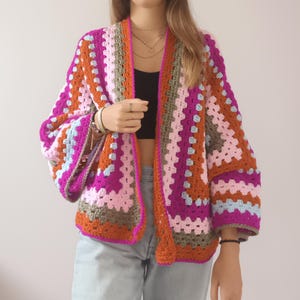 Easy Hexagonal Crochet Cardigan Pattern, Women&#39;s Size-Adaptable PDF Pattern, Crochet Sweater/Kimono Pattern
