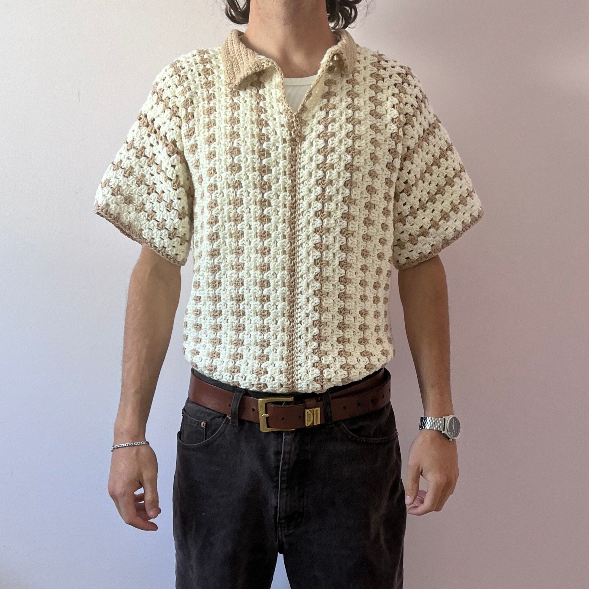 Men's Cotton/linen Crochet Shirt, Crochet Shirt, Crochet
