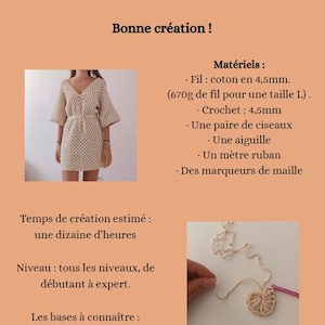 May include: A crochet pattern for a bohemian summer dress. The pattern includes instructions for making the dress, as well as a list of materials needed. The pattern is for all skill levels, from beginner to expert. The image shows a finished dress and a close-up of the crochet stitch.
