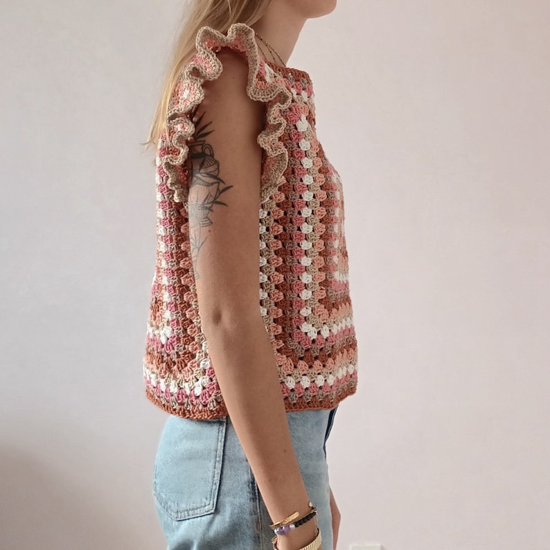Easy crochet granny square summer top pattern, PDF pattern file for women's sizes XSS - 5XL, Crochet summer top pattern image 6