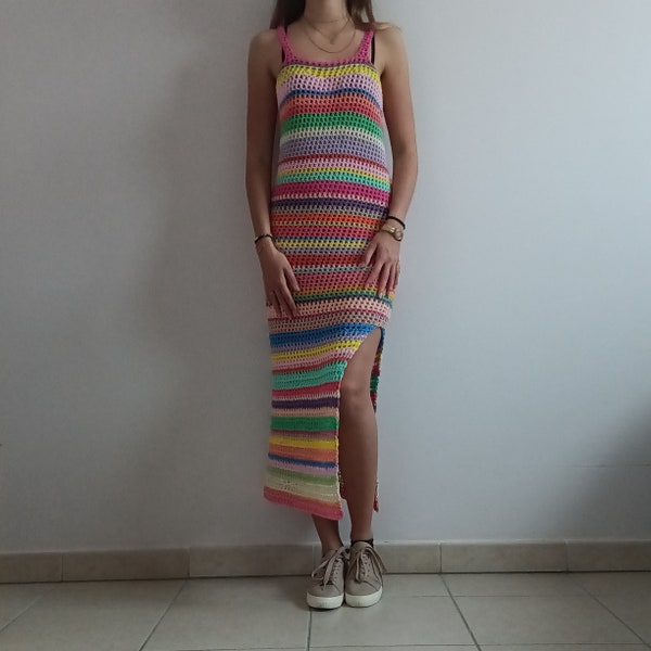 Robe longue multicolore en crochet handmade