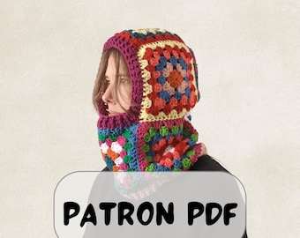 Easy crochet square balaclava pattern for grandmothers, unisex PDF pattern file, multicoloured crochet balaclava pattern for beginners