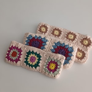 Astuccio portapenne all'uncinetto con quadrati della nonna multicolori, astuccio portapenne all'uncinetto per la scuola, astuccio in cotone fatto a mano, astuccio per il trucco
